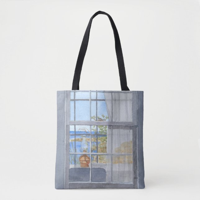 Monhegan Cottage Window View Tote Bag (Front)