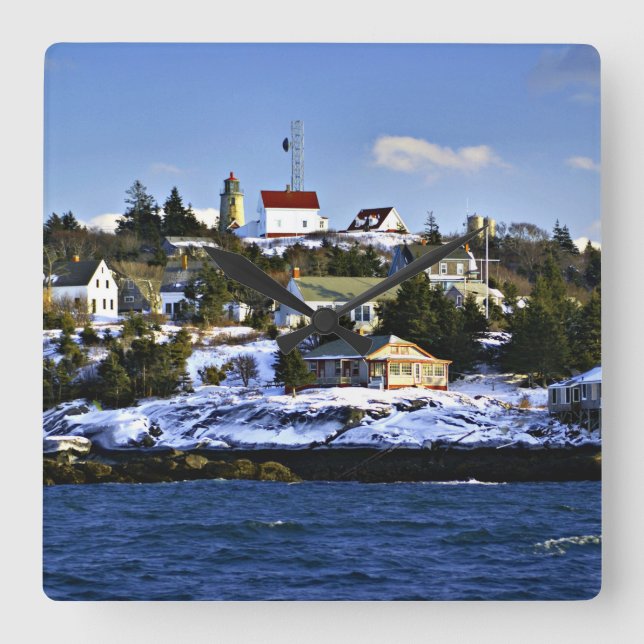 Monhegan Island Lighthouse, Maine Square Wall Clock (Front)