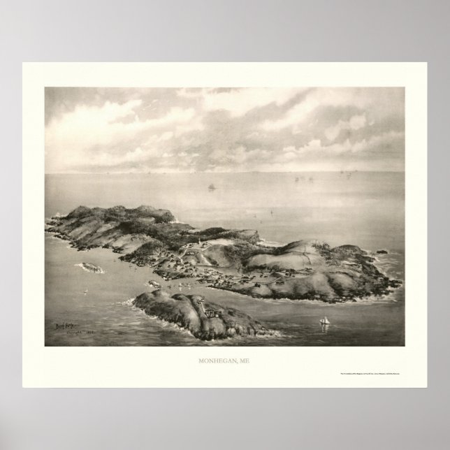 Monhegan, ME Panoramic Map - 1896 Poster (Front)