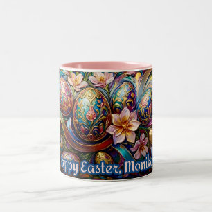 ~ MONIKA ~ HAPPY EASTER ~ Eggs flowers ~ Two-Tone Coffee Mug