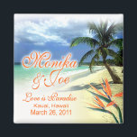 Monika's Custom Wedding Favour Keepsake Magnet<br><div class="desc">This save the date announcement has been personalised for a customer but if you like what you see, there is a blank template that you can customise with your own text and font preferences. Matching customisable stickers, save the date announcements, invitations, stickers, postcards and RSVP cards are also available for...</div>