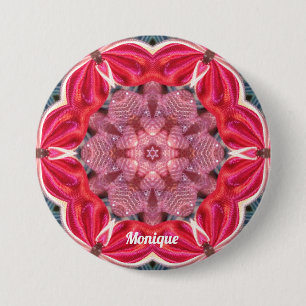 MONIQUE ~ White Pink Green BLING ~ 7.5 Cm Round Badge