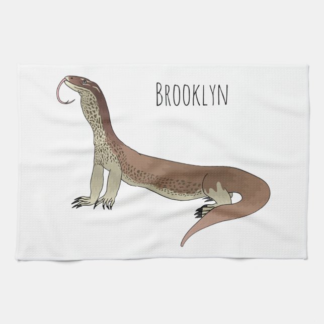 Monitor lizard cartoon illustration tea towel (Horizontal)