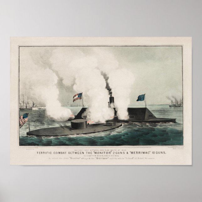 Monitor vs. Merrimac - Ironclad Civil War Battle Poster (Front)