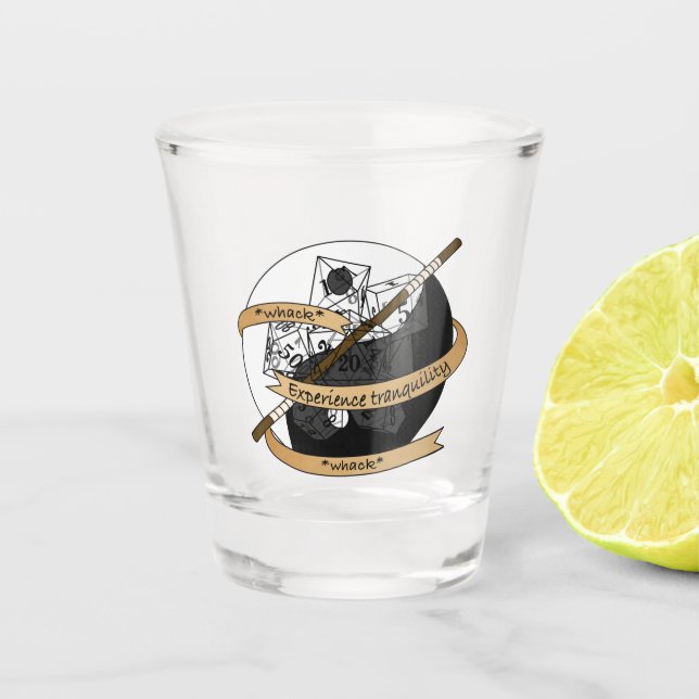 Monk Dice Design Shot Glass (Front)
