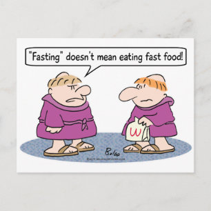monk eating fast food fasting mean postcard