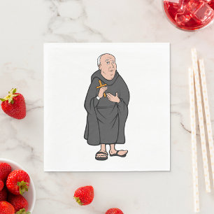 Monk Holding Cross in Robe Mediaeval Religious Napkin