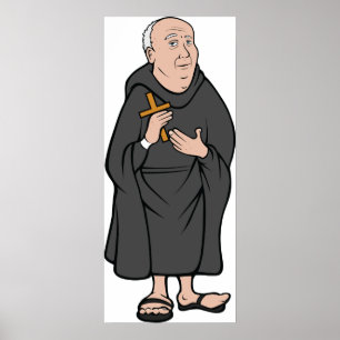Monk Holding Cross in Robe Mediaeval Religious Poster