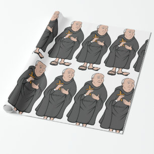 Monk Holding Cross in Robe Mediaeval Religious Wrapping Paper