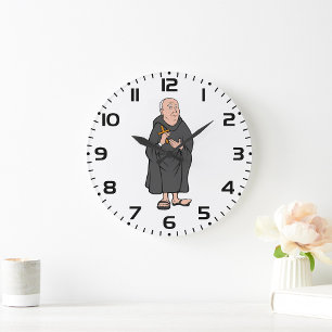 Monk Holding Cross in Robe Medieval Religious Large Clock