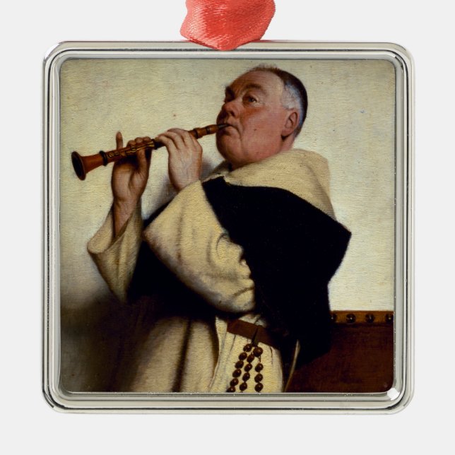 Monk Playing a Clarinet Metal Tree Decoration (Front)