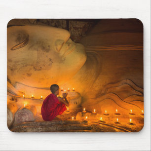 Monk Praying By A Buddha Mouse Pad