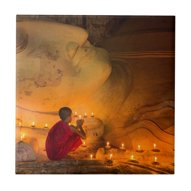 Monk Praying By A Buddha Tile (Front)
