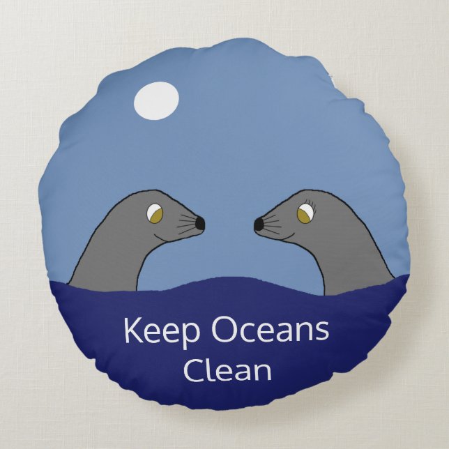 Monk Seals Dating Round Cushion (Back)