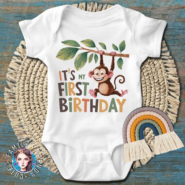 Monkey 1st Birthday Baby Bodysuit (Creator Uploaded)