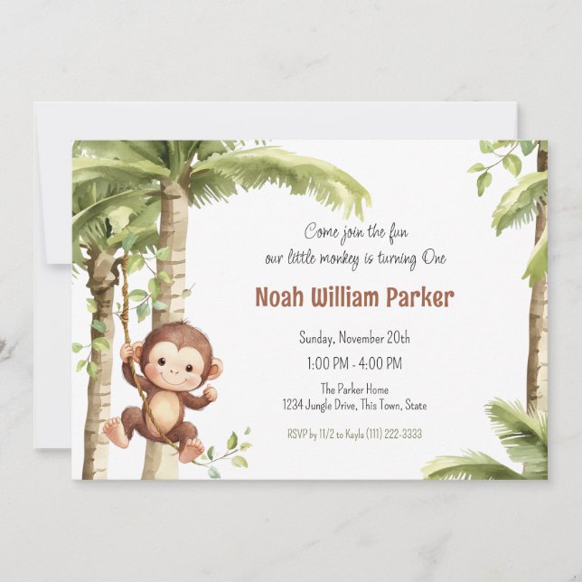 Monkey 1st Birthday Jungle Invitation (Front)