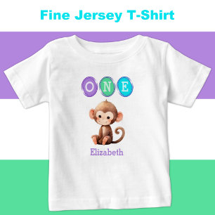Monkey 1st Birthday one with name purple Baby T-Shirt