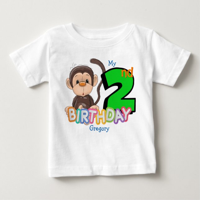 Monkey 2nd Birthday Party Custom Baby T-Shirt (Front)