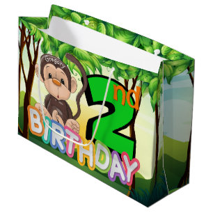 Monkey 2nd Birthday Party Custom Large Gift Bag