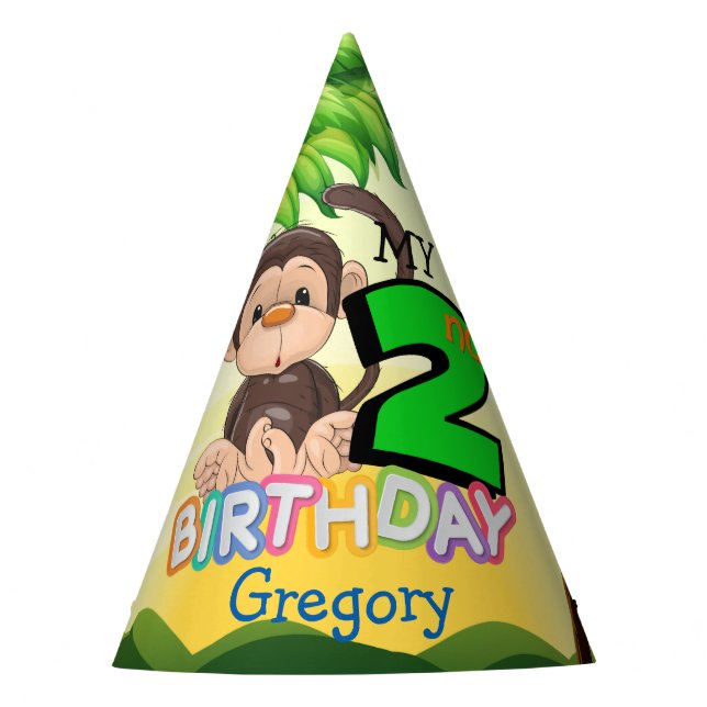 Monkey 2nd Birthday Party Custom Party Hat (Front)