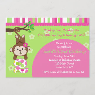 Monkey 2nd Birthday Party Invitations