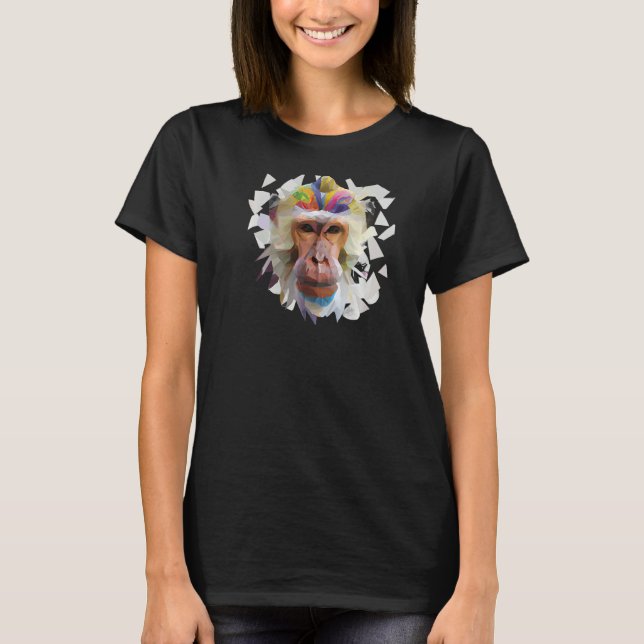 Monkey Abstract Polygon Cool Geometric Wild Animal T-Shirt (Front)
