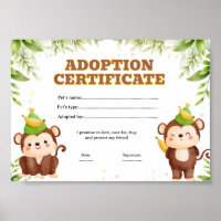 Monkey adopt a pet colouring certificate