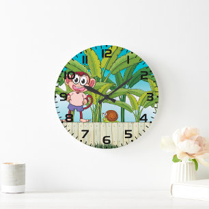 Monkey And A Snail  Large Clock