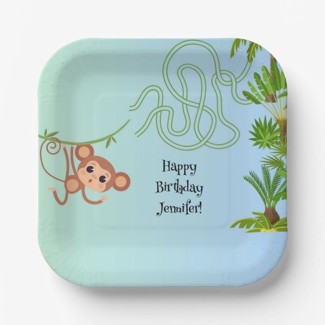 Monkey and bananas maze birthday paper plates (Front)