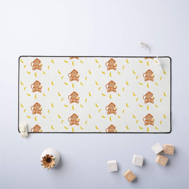 Monkey and bananas pattern white desk mat (Kids Table)