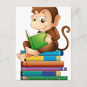 Monkey and books postcard
