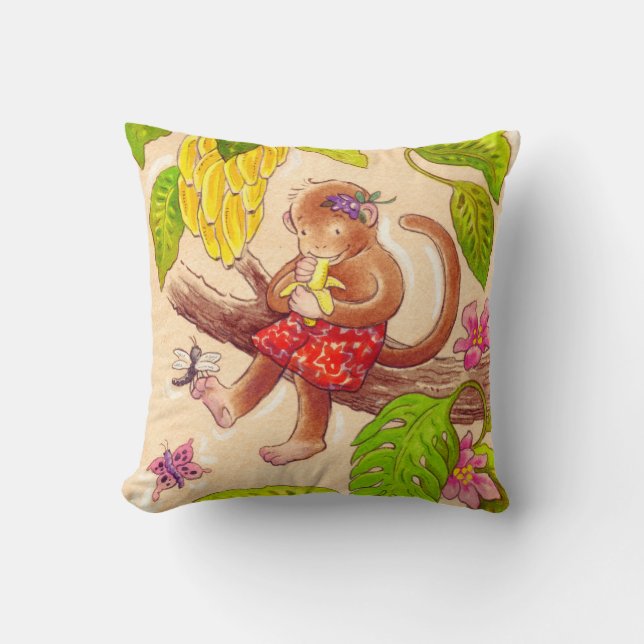 Monkey and Dragonfly Jungle Friends Cushion (Front)