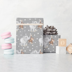 Monkey and Elephant On Polka Dots Wrapping Paper