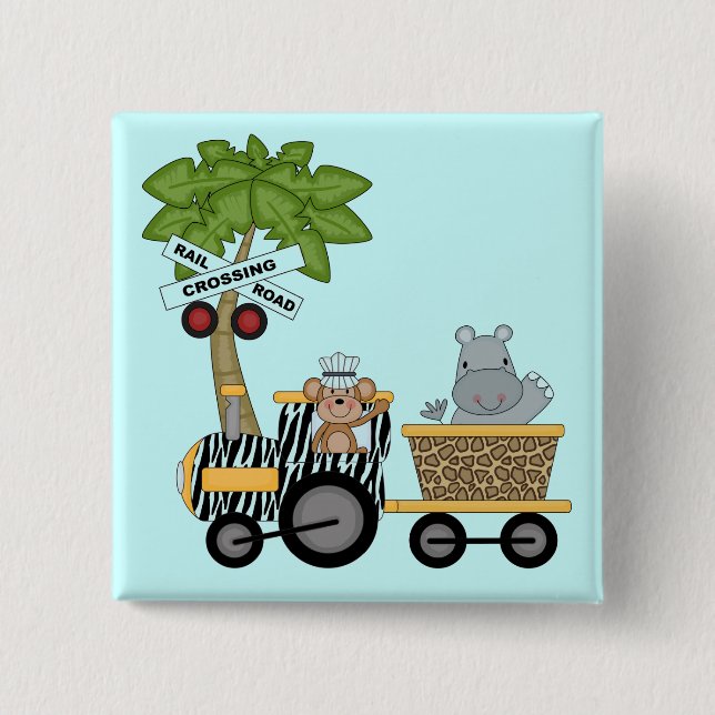 Monkey and Hippo Train Tshirts and Gifts 15 Cm Square Badge (Front)