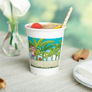Monkey and Snail in Tropical Jungle Scene Paper Cups