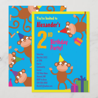 Monkey Animal Kid's Birthday Party Invitations