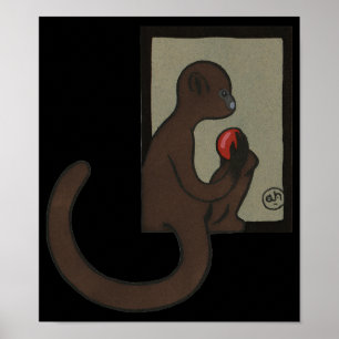 Monkey - Antiquarian, Colourful Book Illustration Poster