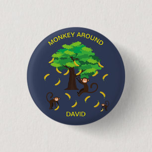 "Monkey Around" Monkeys Going Bananas    3 Cm Round Badge