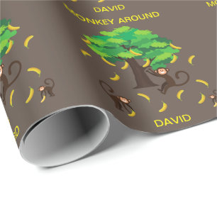 "Monkey Around" Monkeys Going Bananas   Wrapping Paper