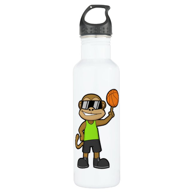 Monkey as Basketball player with Basketball ball 710 Ml Water Bottle (Front)