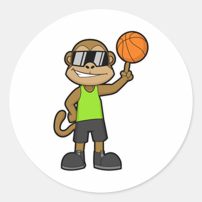 Monkey as Basketball player with Basketball ball Classic Round Sticker (Front)