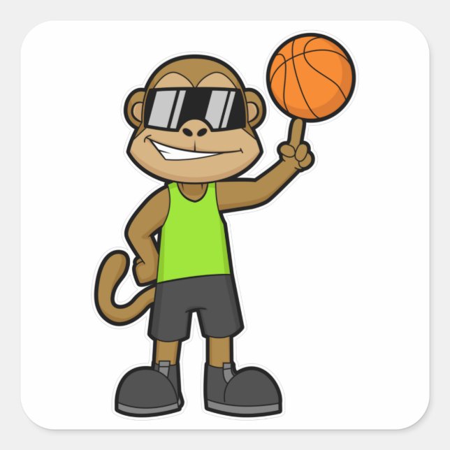Monkey as Basketball player with Basketball ball Square Sticker (Front)