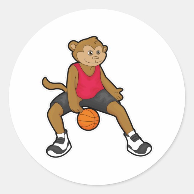 Monkey as Basketball player with Basketball Classic Round Sticker (Front)