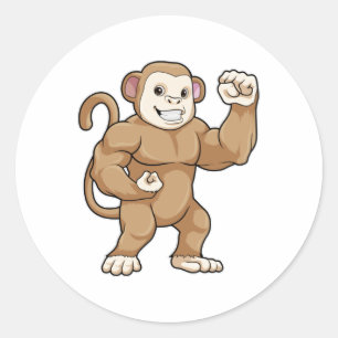 Monkey as Bodybuilder at Bodybuilding Classic Round Sticker