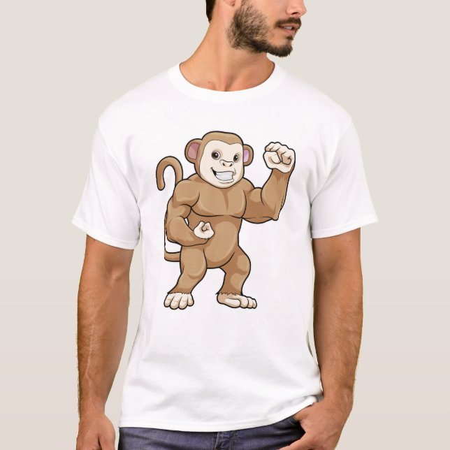 Monkey as Bodybuilder at Bodybuilding T-Shirt (Front)