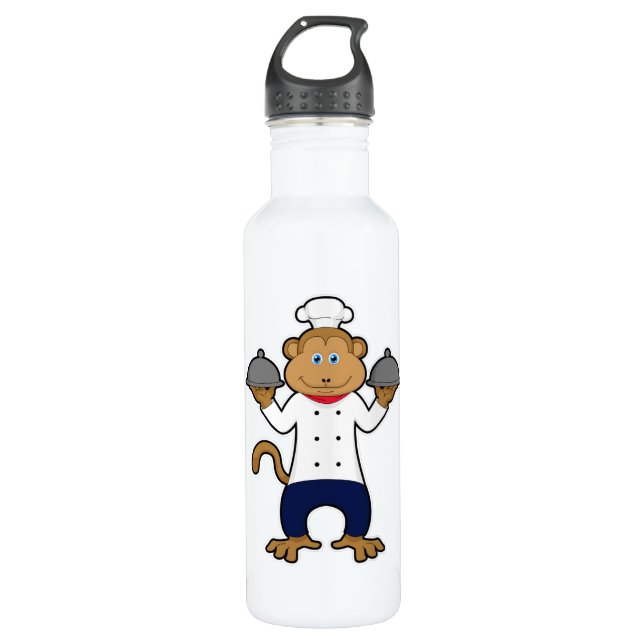 Monkey as Cook with Serving plates 710 Ml Water Bottle (Front)