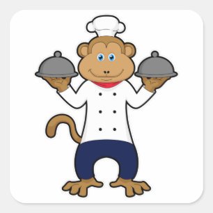 Monkey as Cook with Serving plates Square Sticker