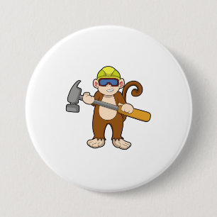 Monkey as Craftsman with Hammer 7.5 Cm Round Badge
