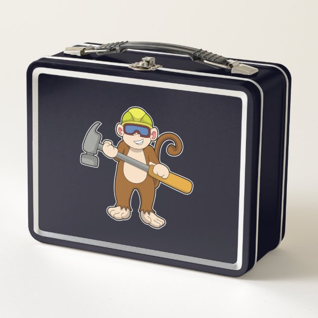 Monkey as Craftsman with Hammer Metal Lunch Box (Front)