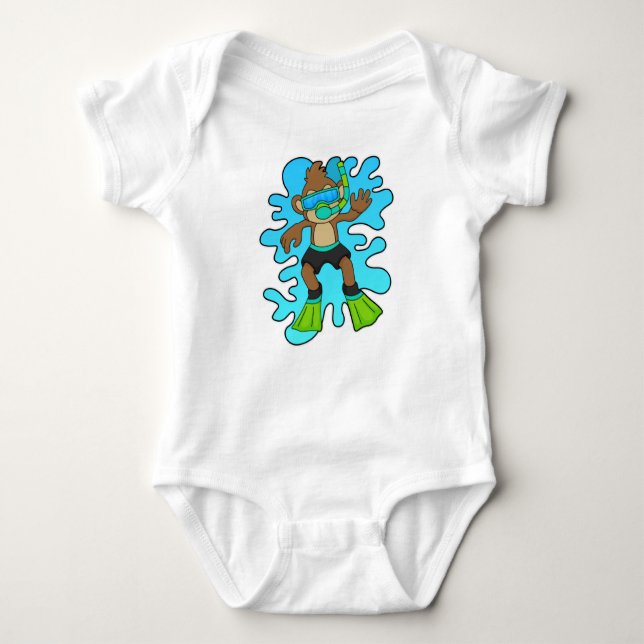 Monkey as Diver with Snorkel Baby Bodysuit (Front)